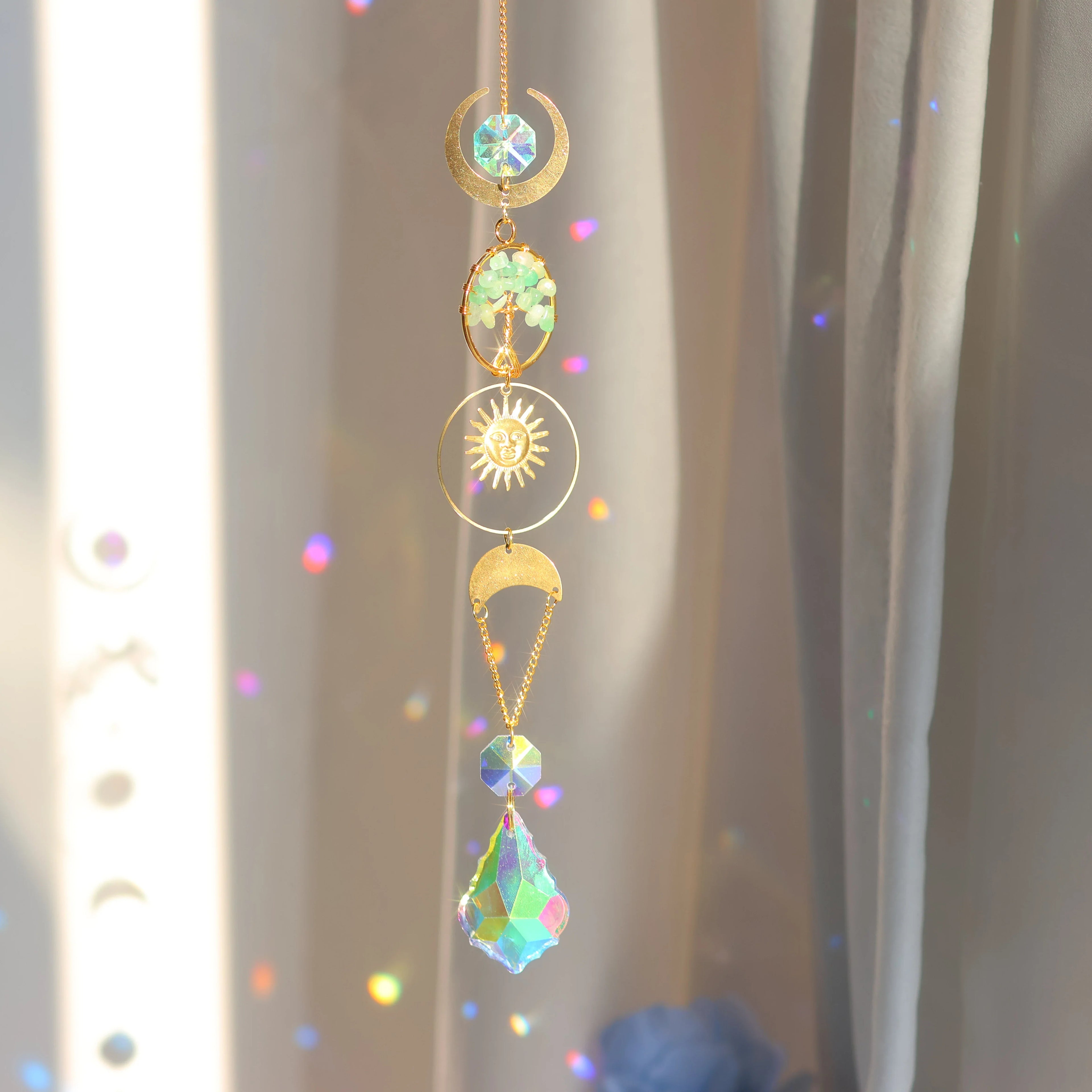 Perfecsy Tree of Life Crystal Pendant Sun Catcher Indoor and Outdoor Rainbow Home Garden Window Christmas Tree Wedding Decora