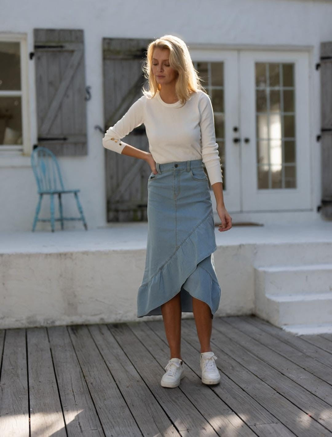 profile-nyc DENIM SKIRT WITH RUFFLE DETAIL — detail shot 6
