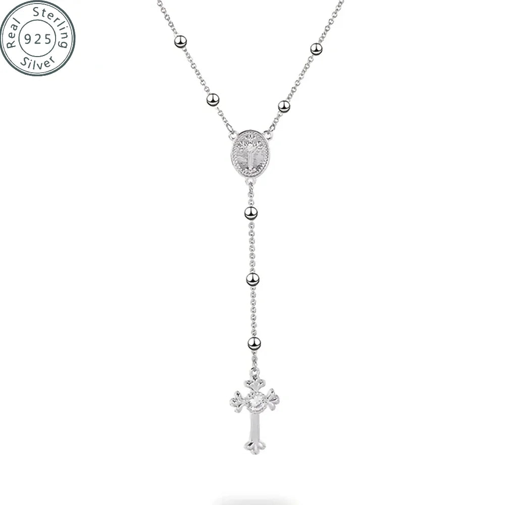 MyClosetAid Italian 925 Sterling Silver or 18K Gold Plated Rosary Bead Cross Necklace Chain for Women men — main product shot