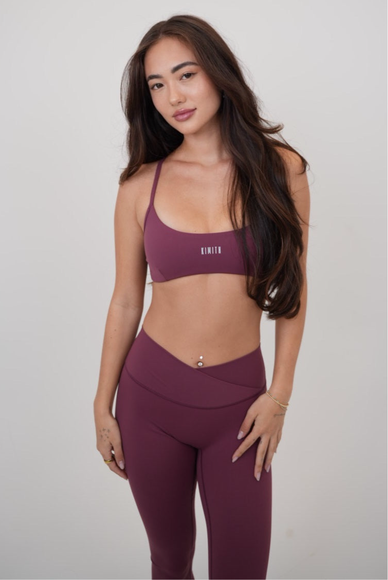 KIMITH BRAND My Time Is Divine Plum Cross-Back Butter Soft Bra — detail close-up