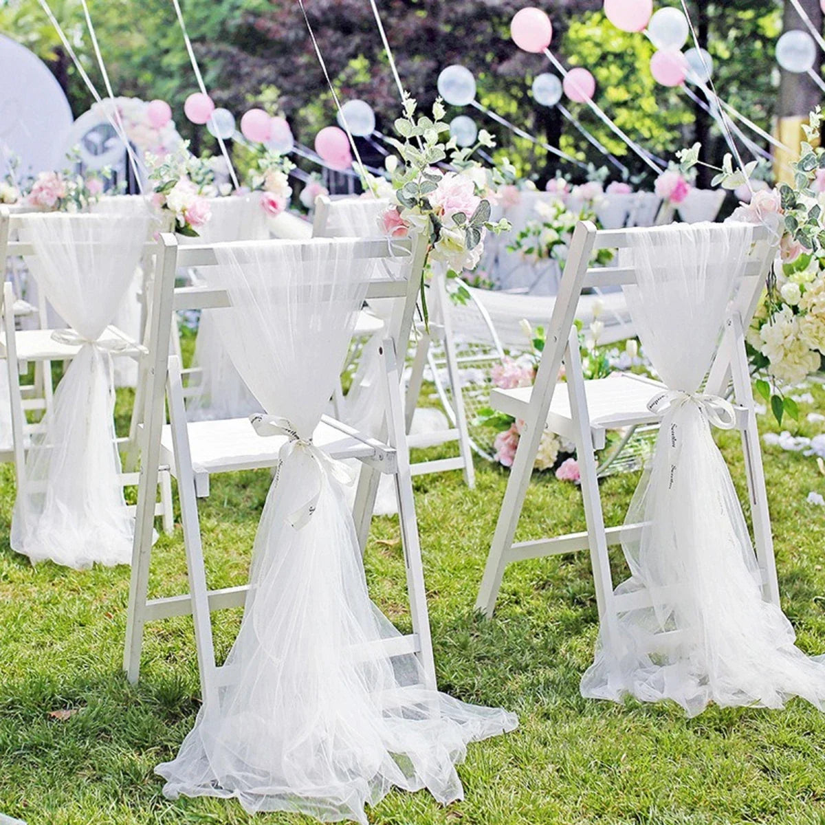 Perfecsy White Wedding Decoration Tulle Roll Crystal Organza Sheer Fabric For Wedding Birthday Party Backdrop Weeding Chair S