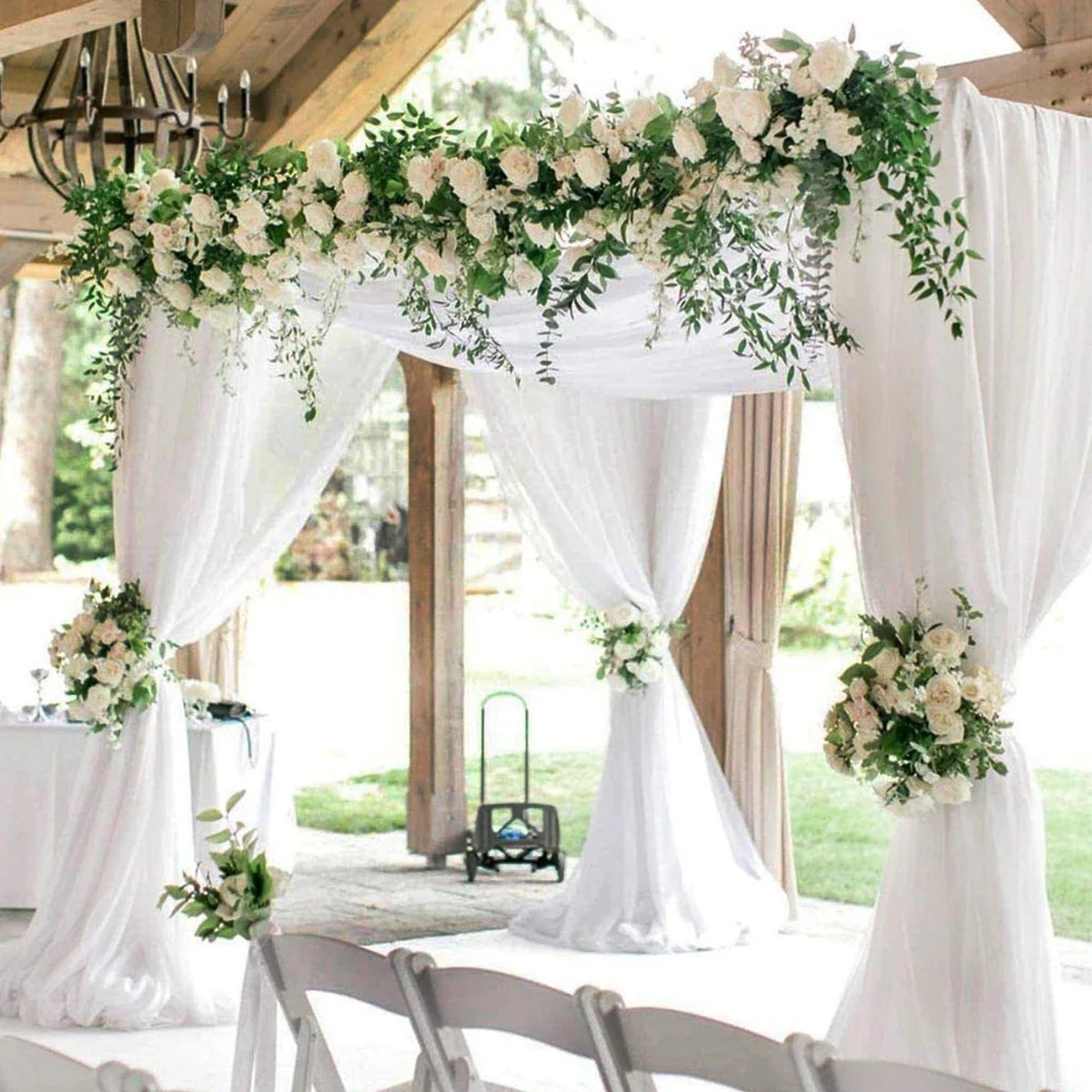 Perfecsy White Wedding Decoration Tulle Roll Crystal Organza Sheer Fabric For Wedding Birthday Party Backdrop Weeding Chair S