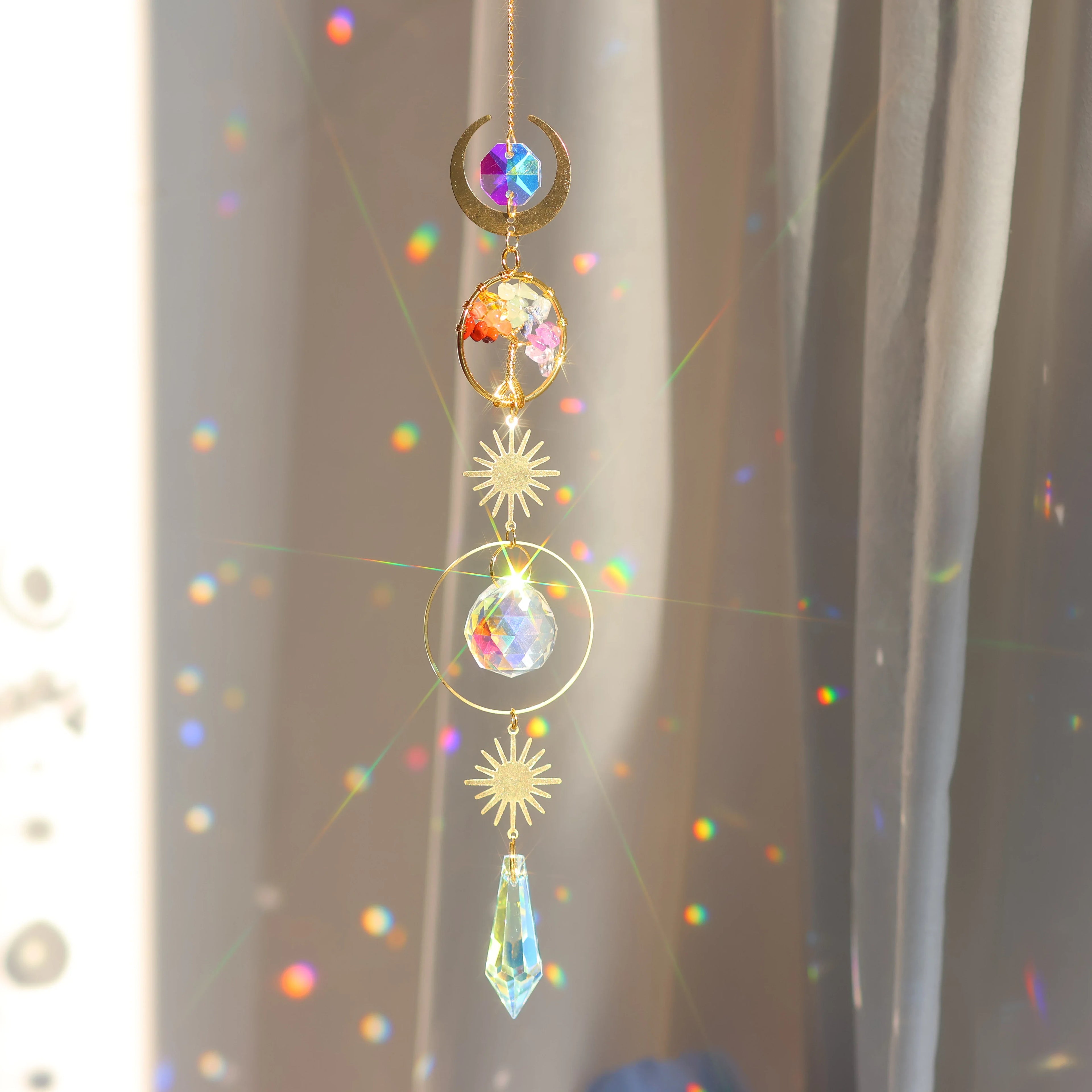 Perfecsy Tree of Life Crystal Pendant Sun Catcher Indoor and Outdoor Rainbow Home Garden Window Christmas Tree Wedding Decora
