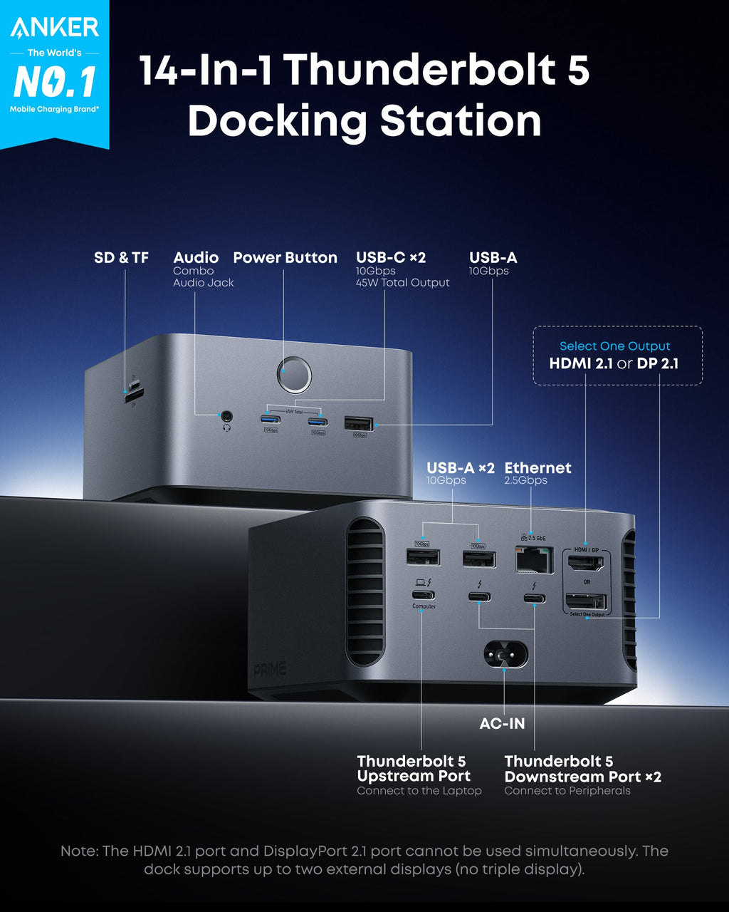 Anker Prime TB5 Docking Station (14-in-1, 8K, Thunderbolt 5 ), view 2