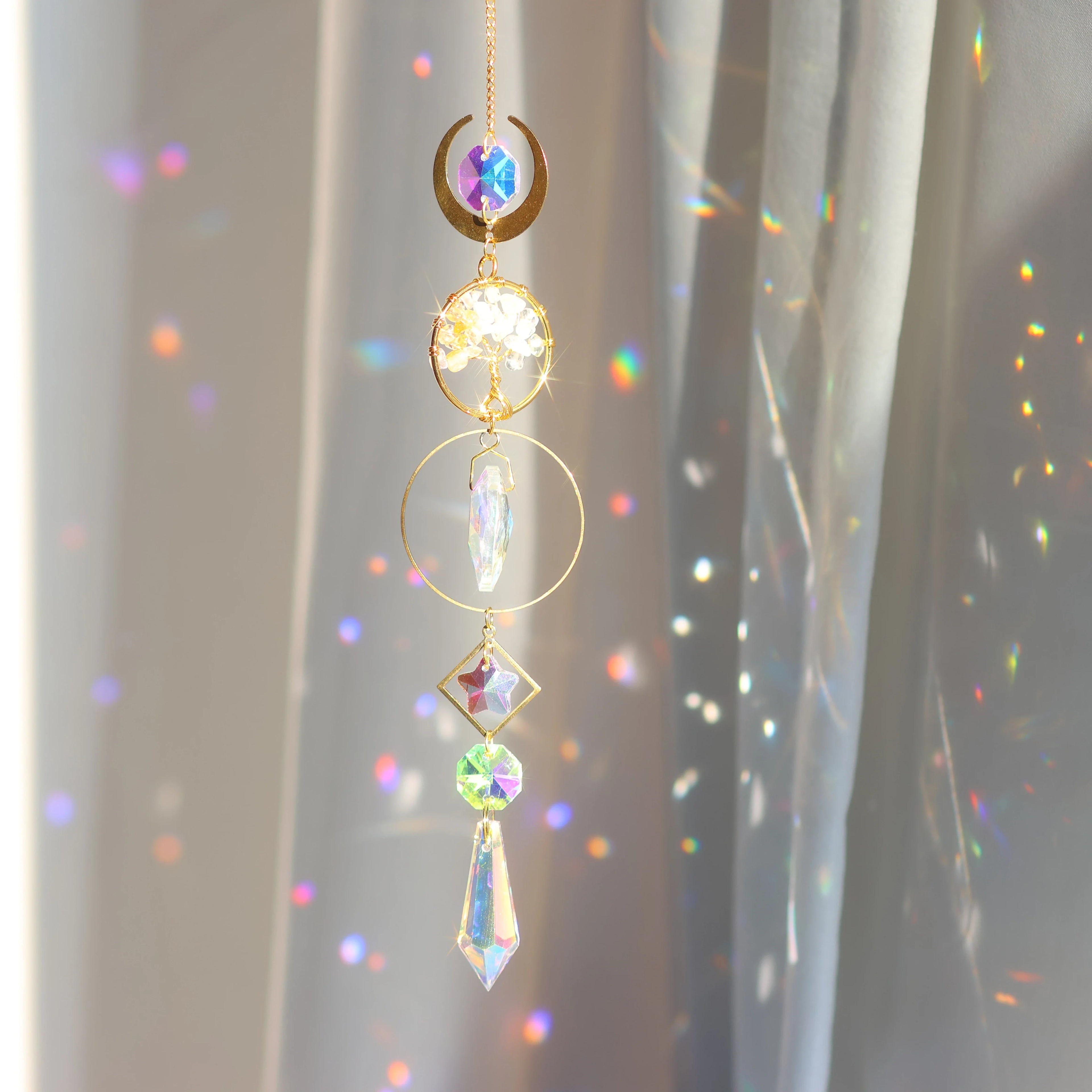 Perfecsy Tree of Life Crystal Pendant Sun Catcher Indoor and Outdoor Rainbow Home Garden Window Christmas Tree Wedding Decora
