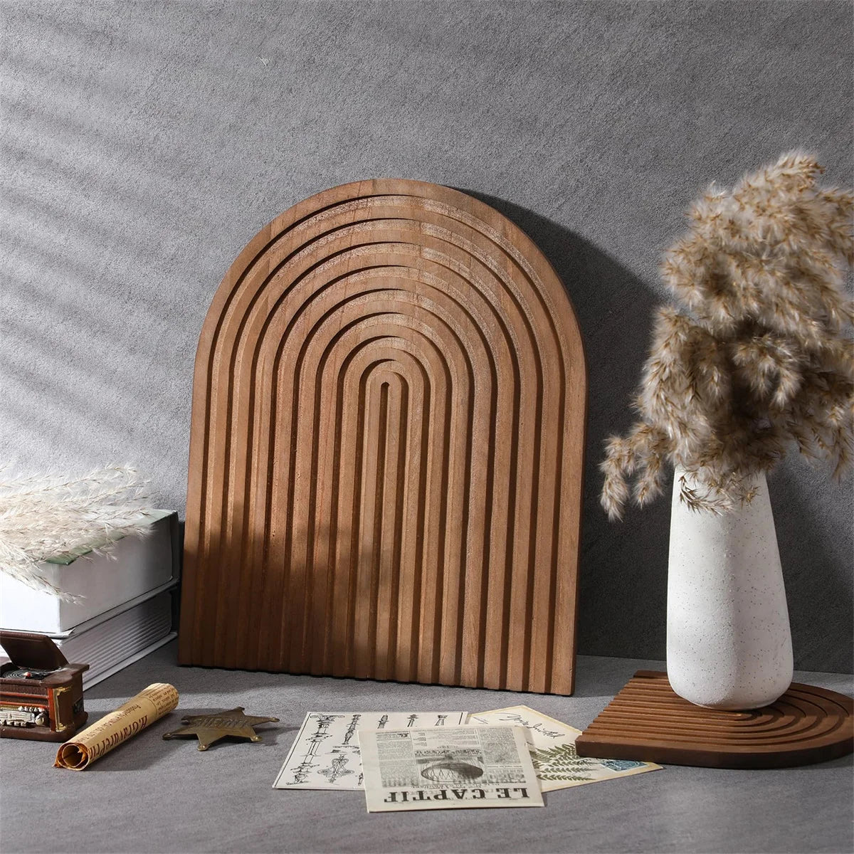 Perfecsy Wooden Wave Arch Shaped Cutting Board Boho Style Decorative Wooden Cutting Board Home Decor for Kitchen Dining Room 