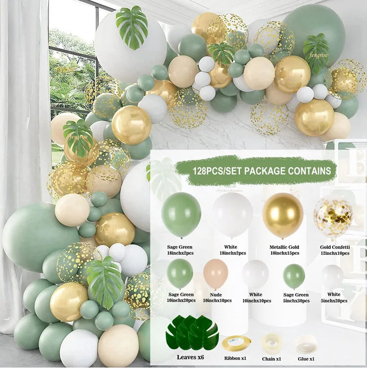 Perfecsy Sage Green Balloon Garland Arch Kit Wedding Birthday Party Decoration Kids Adult Wedding Balloons Baby Shower Decor 