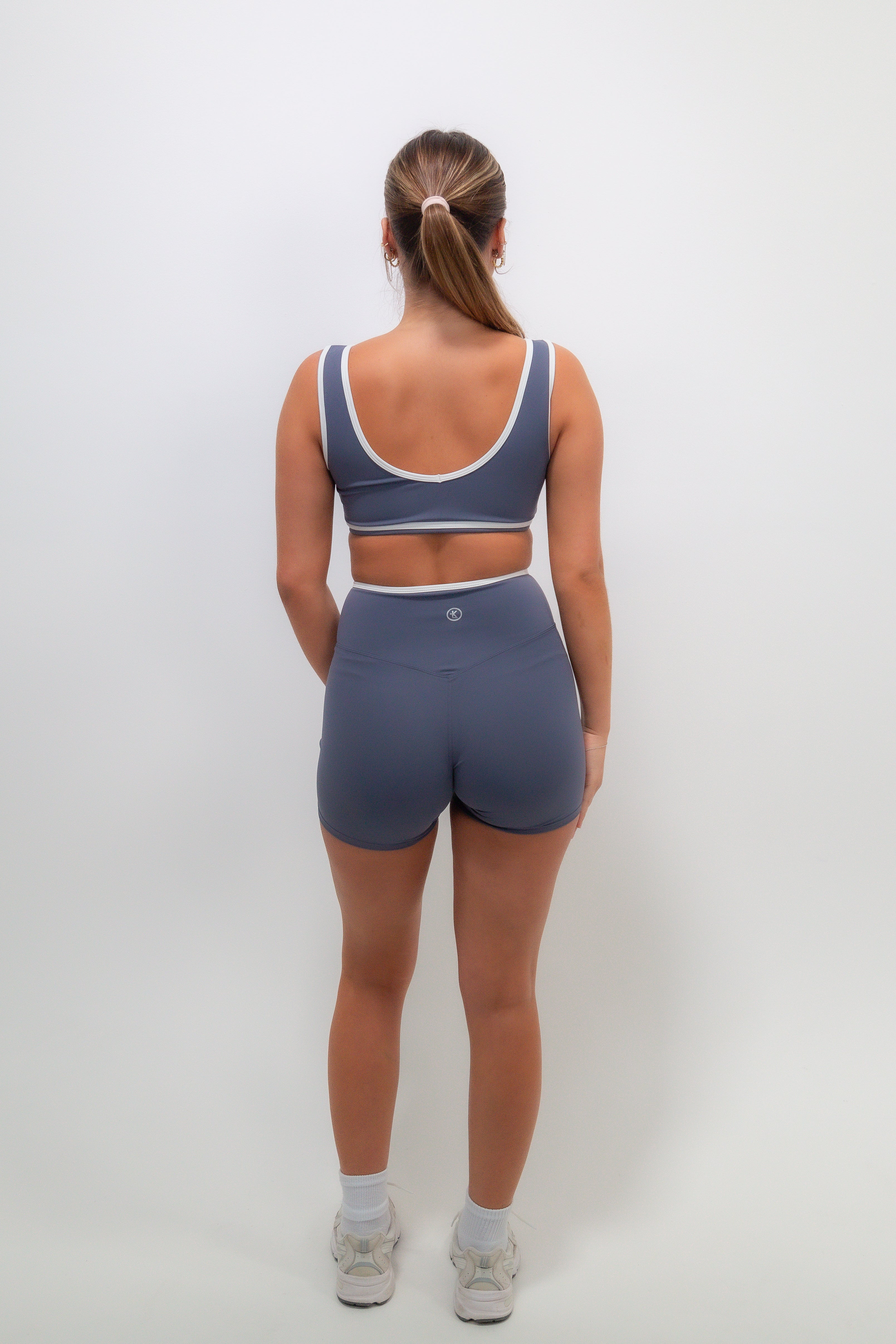 KIMITH BRAND I Am Right Where I Need To Be Slate Blue Butter Sports Bra — side view