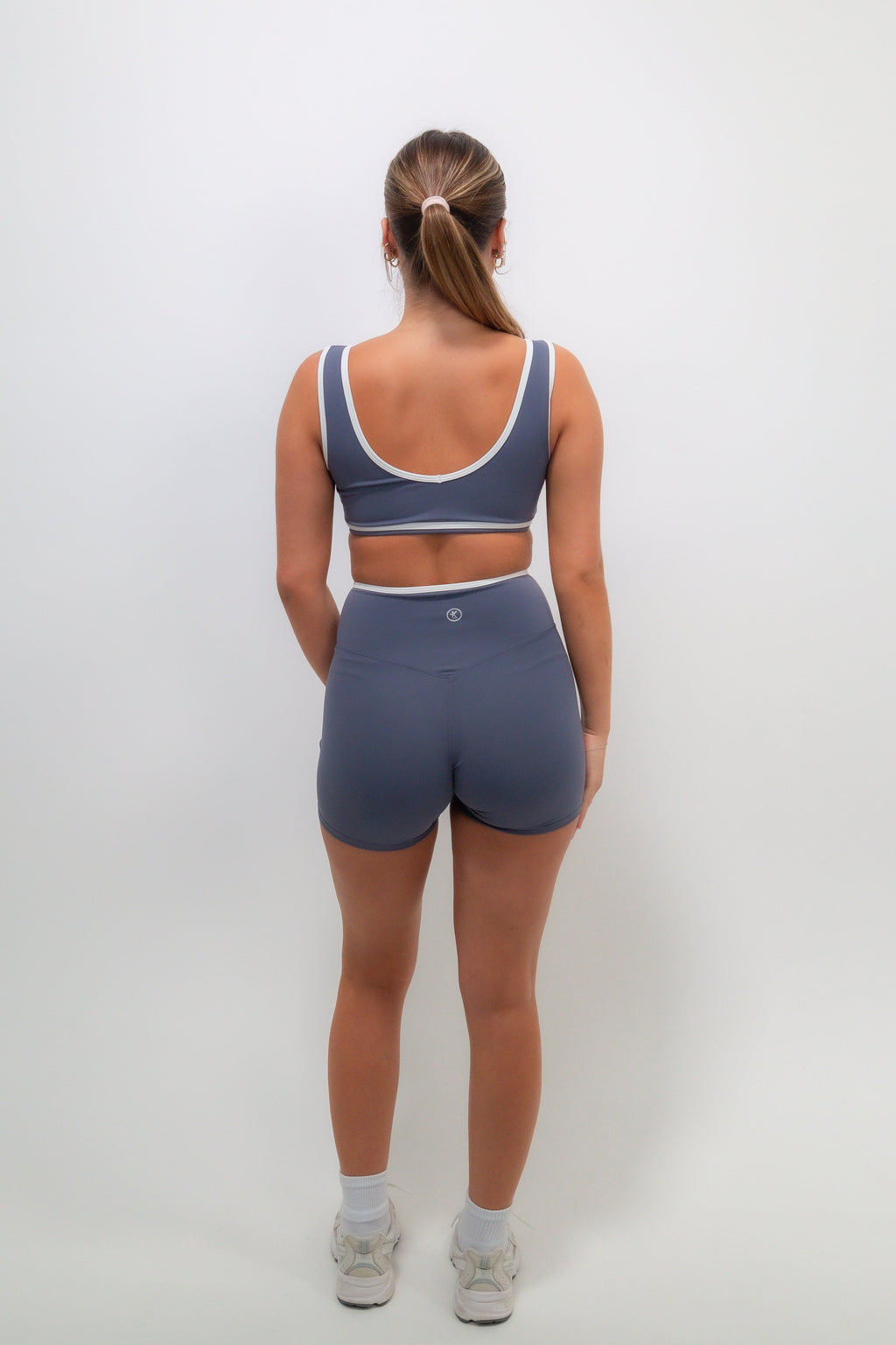 KIMITH BRAND I Am Right Where I Need To Be Slate Blue Butter Short — detail close-up