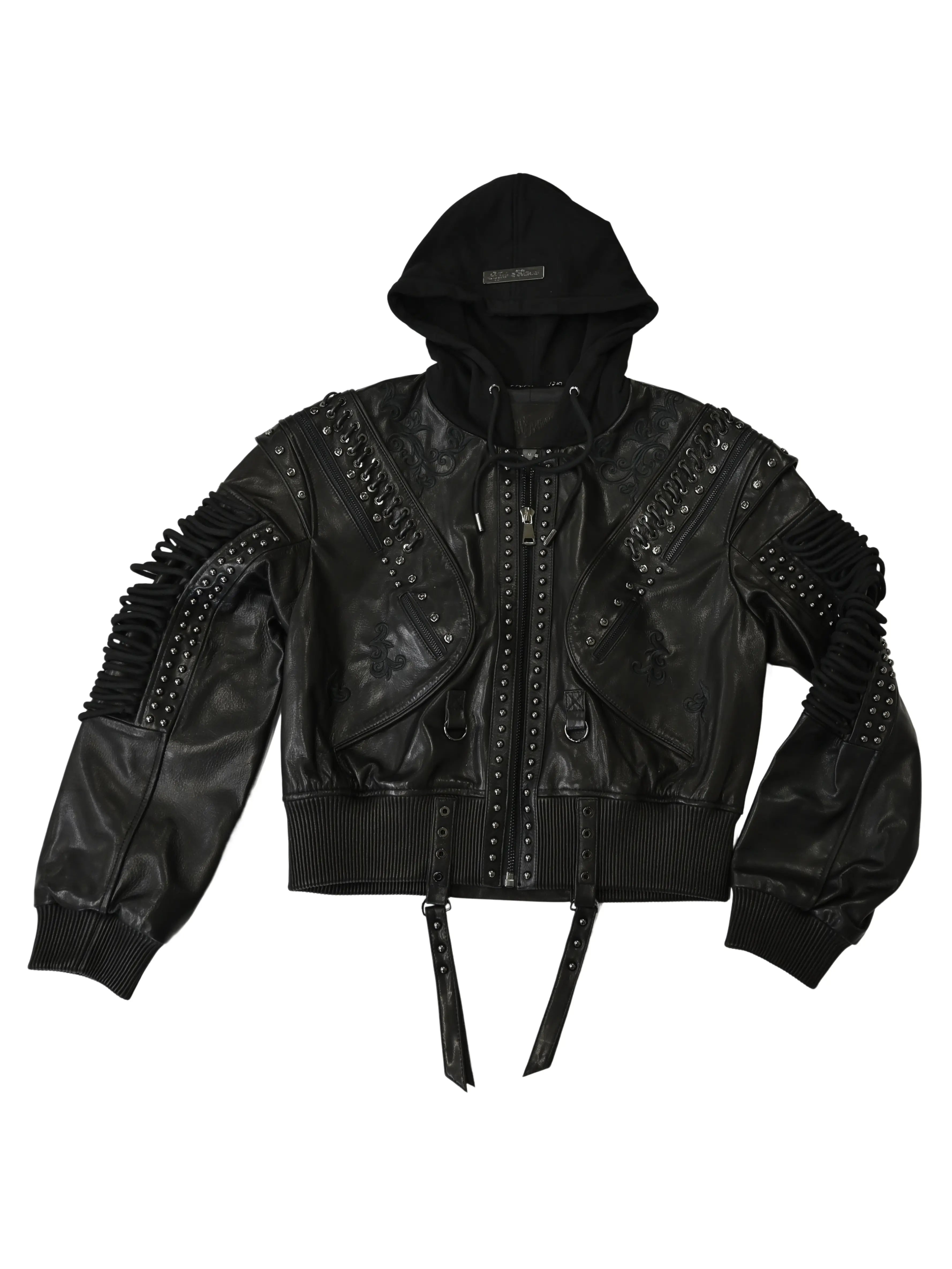 Apple Bottom Jeans Apple Bottom Jeans Lace Up Leather Bomber Jacket — lifestyle context