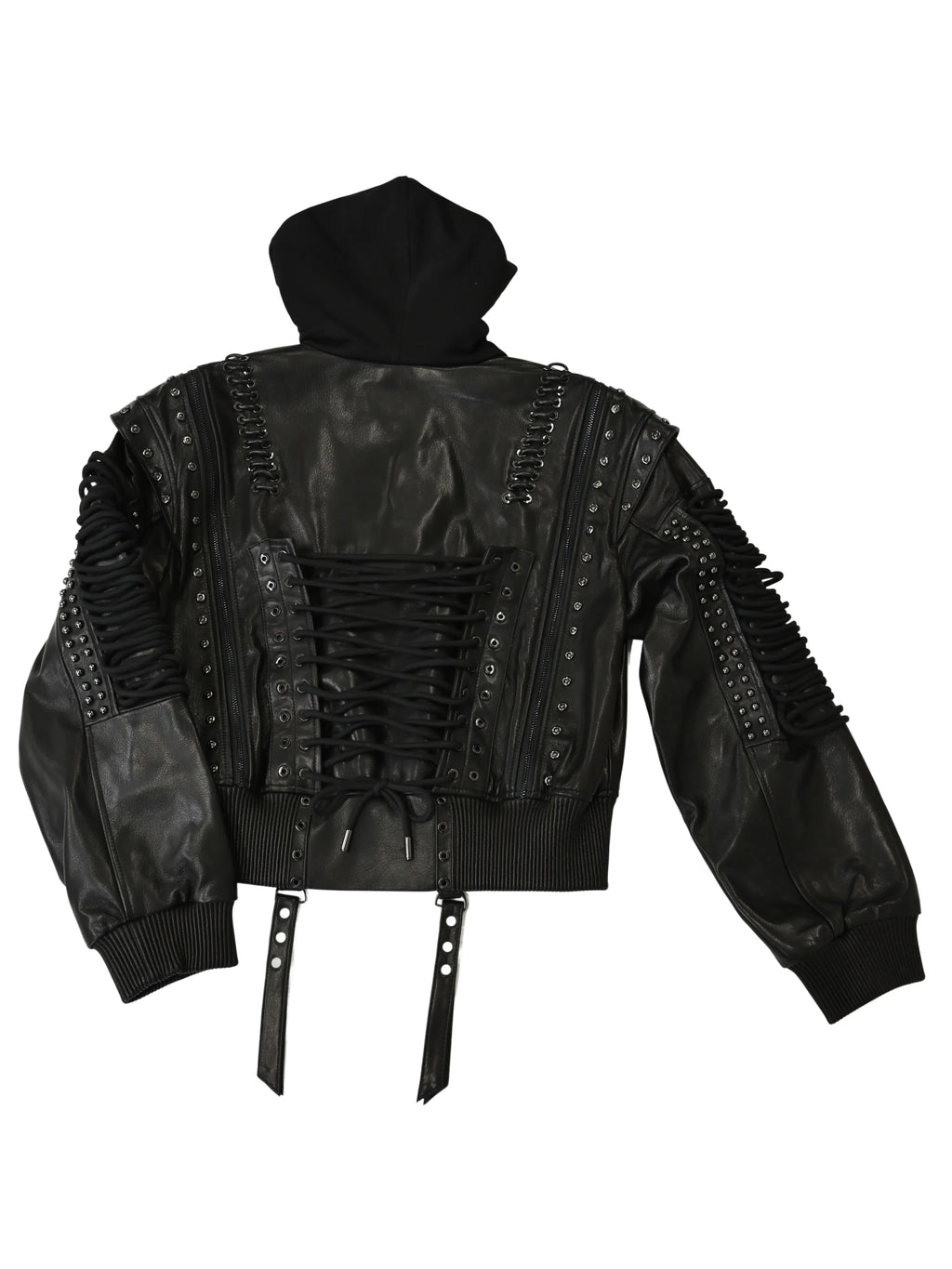 Apple Bottom Jeans Apple Bottom Jeans Lace Up Leather Bomber Jacket — branding close-up