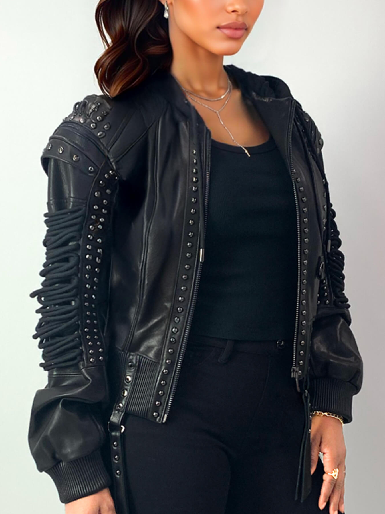 Apple Bottom Jeans Apple Bottom Jeans Lace Up Leather Bomber Jacket — color variant
