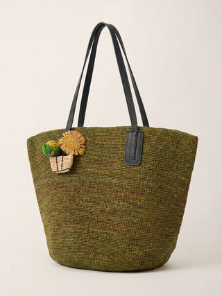 Handwoven Raffia Tote Bag With Leather Handles