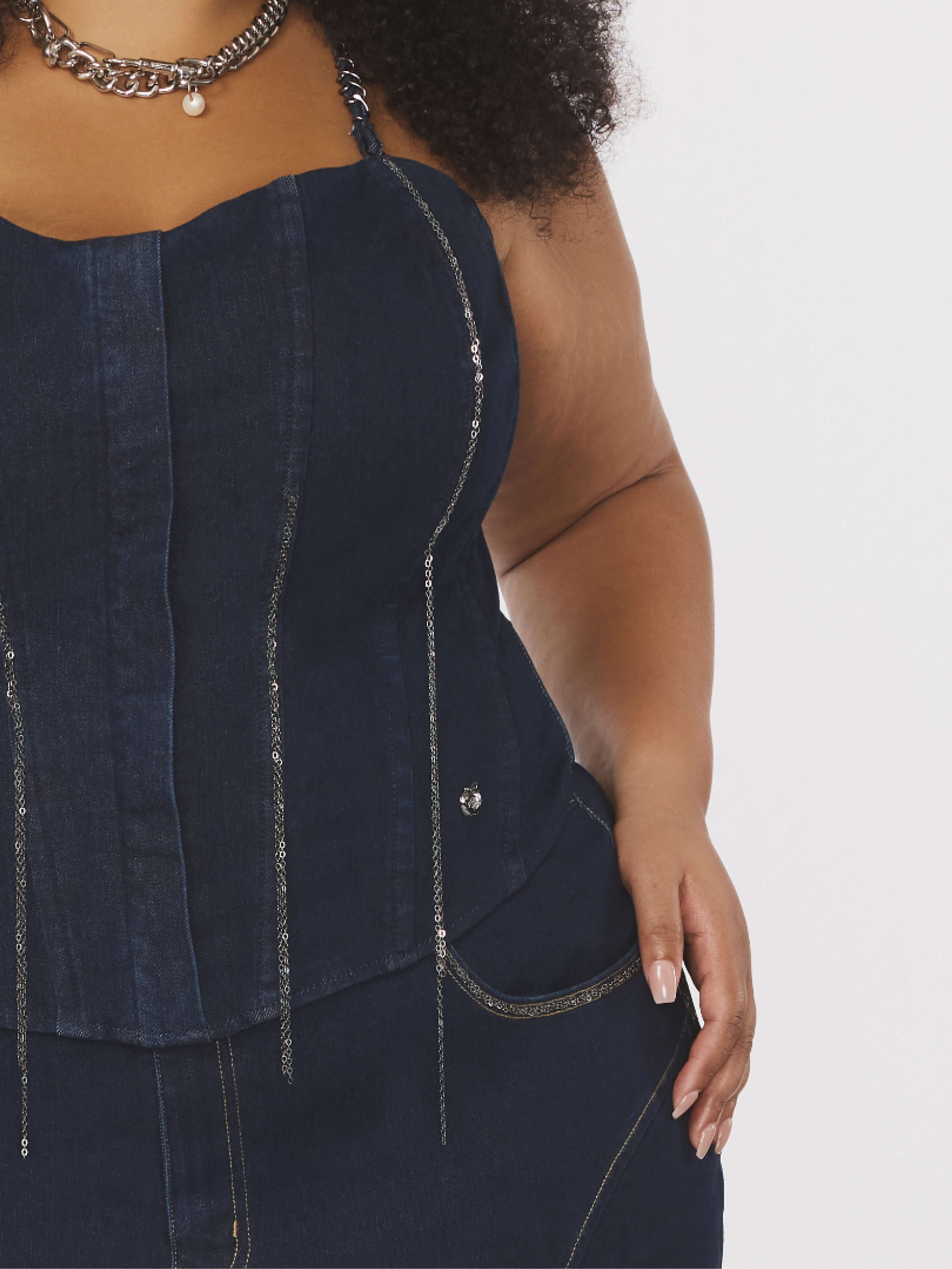 Apple Bottom Jeans Chain Link Bustier — lifestyle context