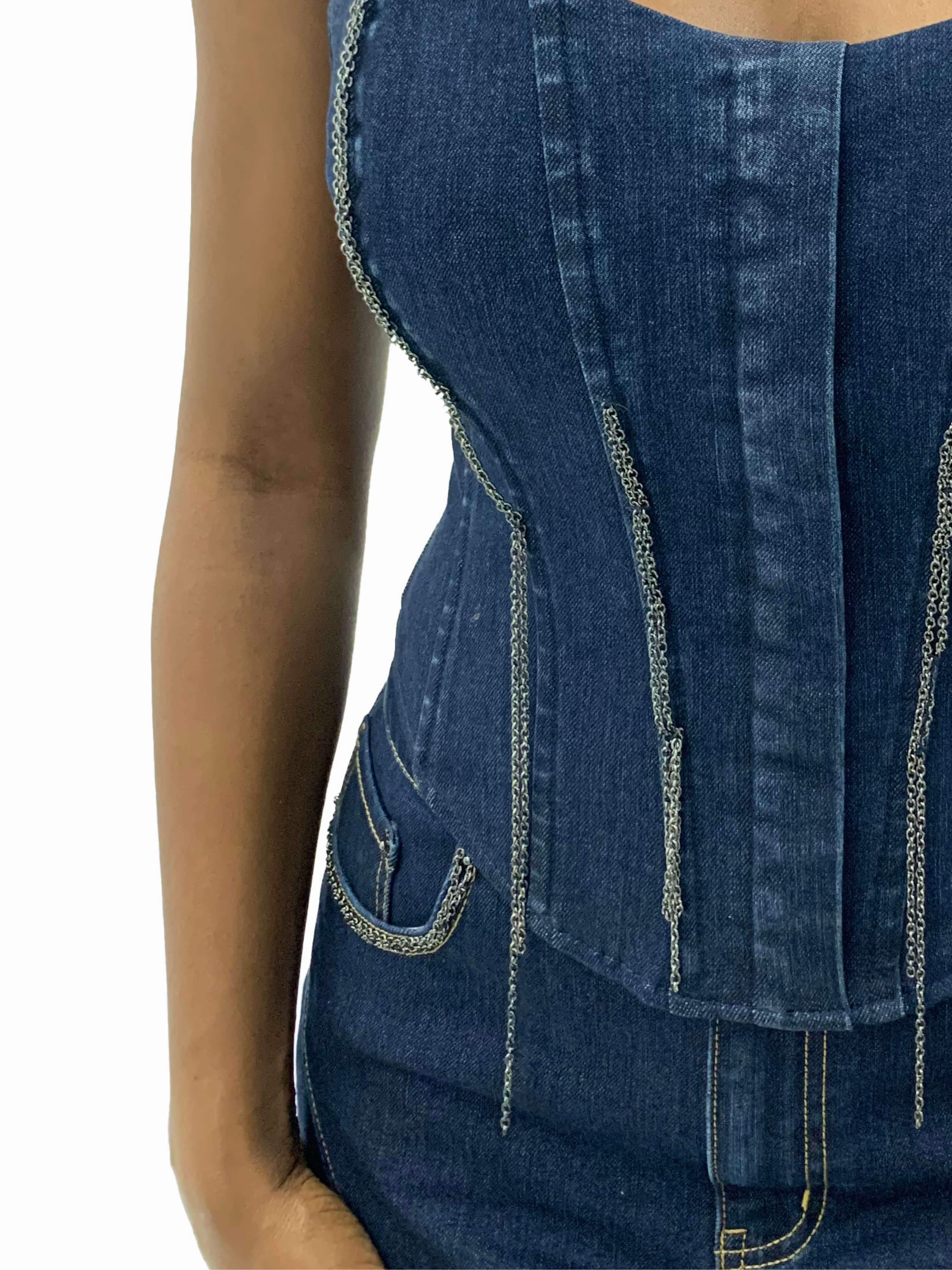 Apple Bottom Jeans Chain Link Bustier — branding close-up