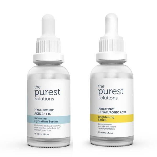The Purest Solutions Skincare Set - Hydrating & Brightening Serum Duo with Hyaluronic Acid & Arbutin