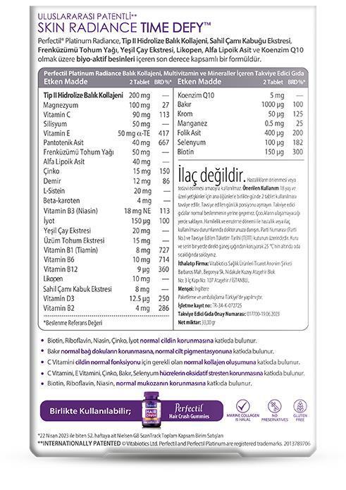 Perfectil Platinum Radiance Skin Time Defy Dietary Supplement for Anti-Aging and Skin Health - 60 Tablets