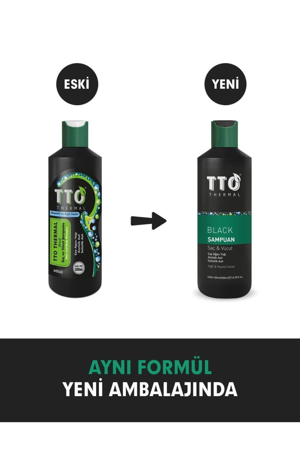 TTO Black Hair and Body Shampoo 500ml - Natural Multipurpose Cleanser for Simplified Routine
