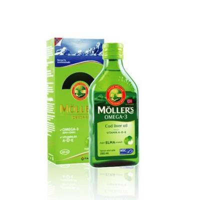 Möller's Cod Liver Oil Supplement with Omega-3, Vitamins A, D, E - Natural Apple Flavor for Heart, Brain Health - 8.45 fl oz