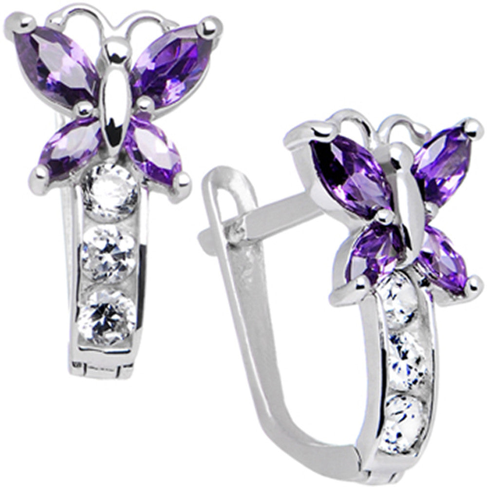 BodyCandy 14k White Gold Butterfly February Birthstone Leverback Earrings — main product shot
