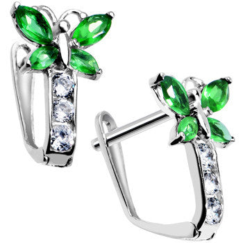 BodyCandy 14k White Gold Butterfly May Birthstone Leverback Earrings — detail close-up