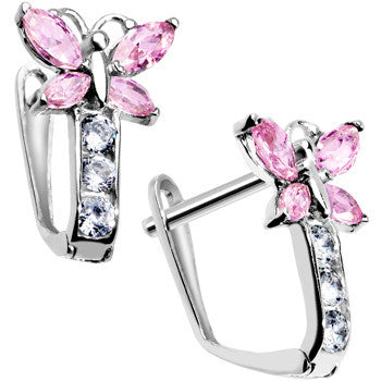 BodyCandy 14k White Gold Butterfly October Birthstone Leverback Earrings — detail close-up
