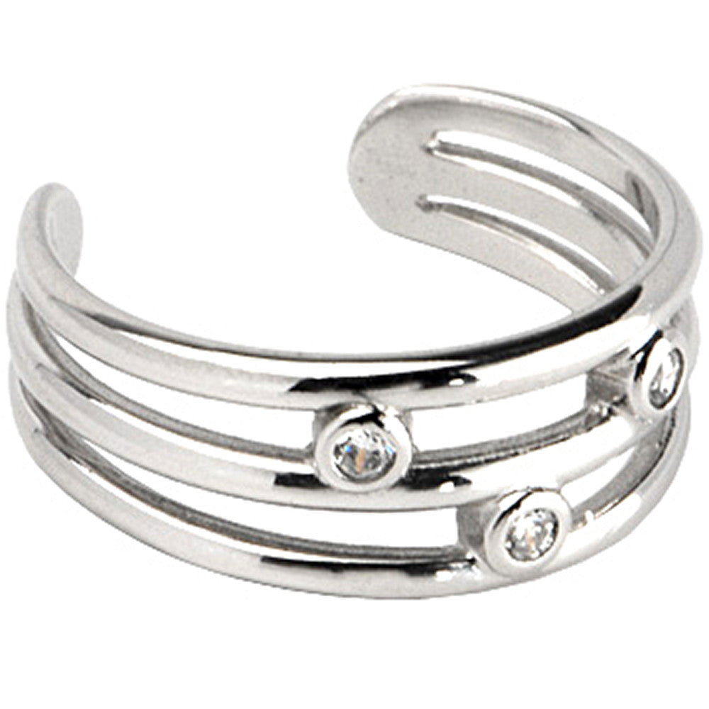 BodyCandy 10k White Gold Cubic Zirconia Trio Band Toe Ring — main product shot