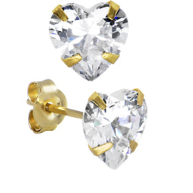 14k Yellow Gold 1.25ct Cubic Zirconia Heart Stud Earrings