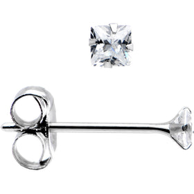 14k White Gold .03 ct Cubic Zirconia Square Earrings