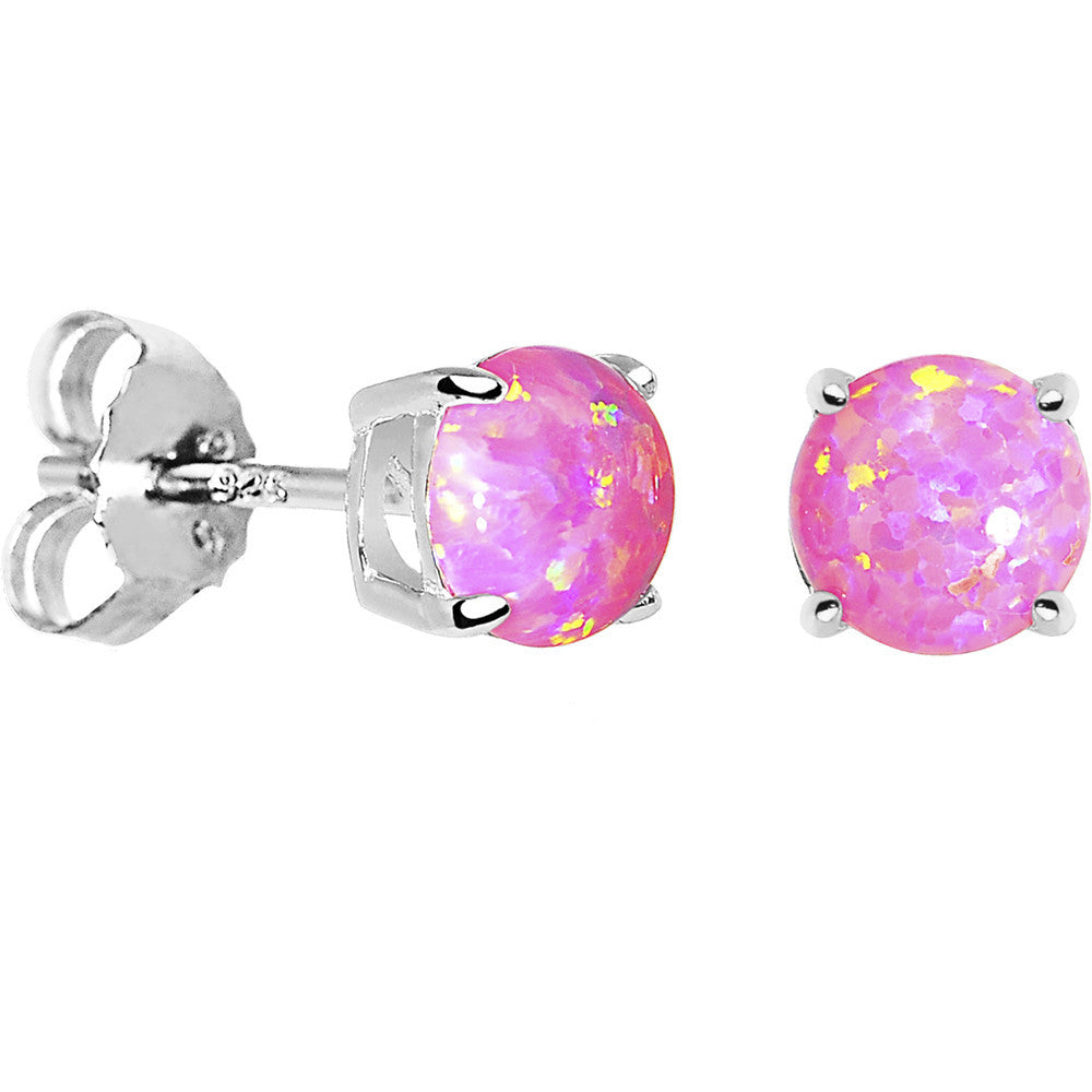 BodyCandy 6mm Pink Round Sterling Silver Synthetic Opal Stud Earrings — main product shot