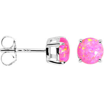 BodyCandy 6mm Pink Round Sterling Silver Synthetic Opal Stud Earrings — detail close-up