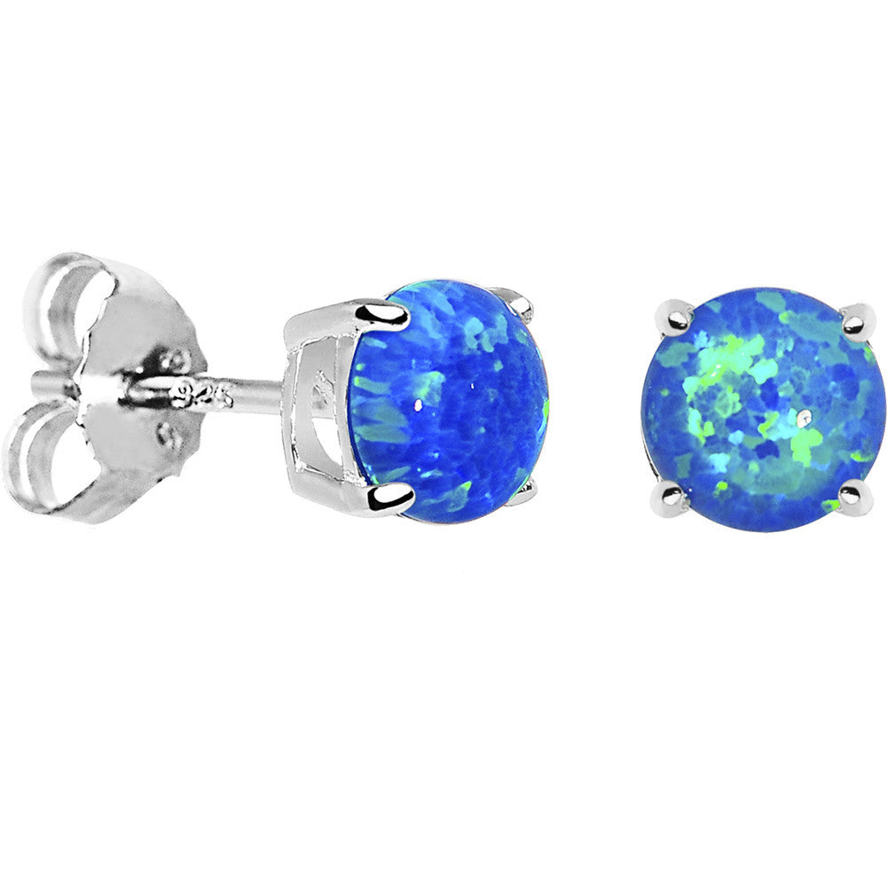 BodyCandy 6mm Blue Round Sterling Silver Synthetic Opal Stud Earrings — main product shot