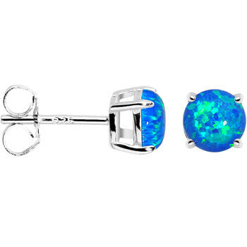BodyCandy 6mm Blue Round Sterling Silver Synthetic Opal Stud Earrings — detail close-up