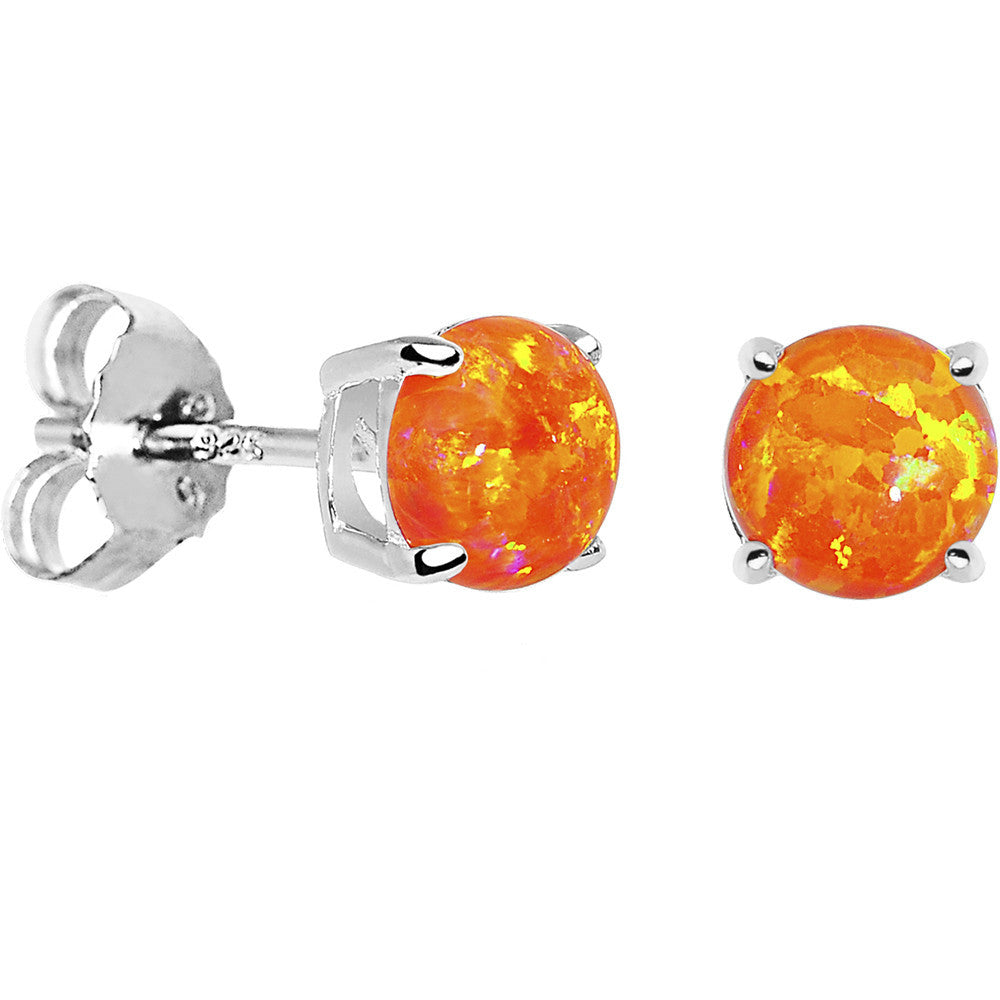 BodyCandy 6mm Orange Round Sterling Silver Synthetic Opal Stud Earrings — main product shot