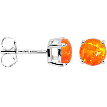 BodyCandy 6mm Orange Round Sterling Silver Synthetic Opal Stud Earrings — detail close-up