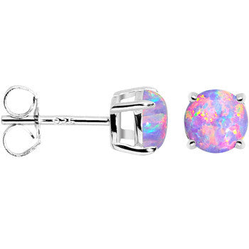 BodyCandy 6mm Multi Round Sterling Silver Synthetic Opal Stud Earrings — detail close-up