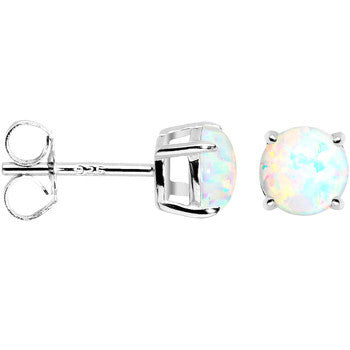 BodyCandy 6mm Round Sterling Silver Synthetic Opal Stud Earrings — detail close-up