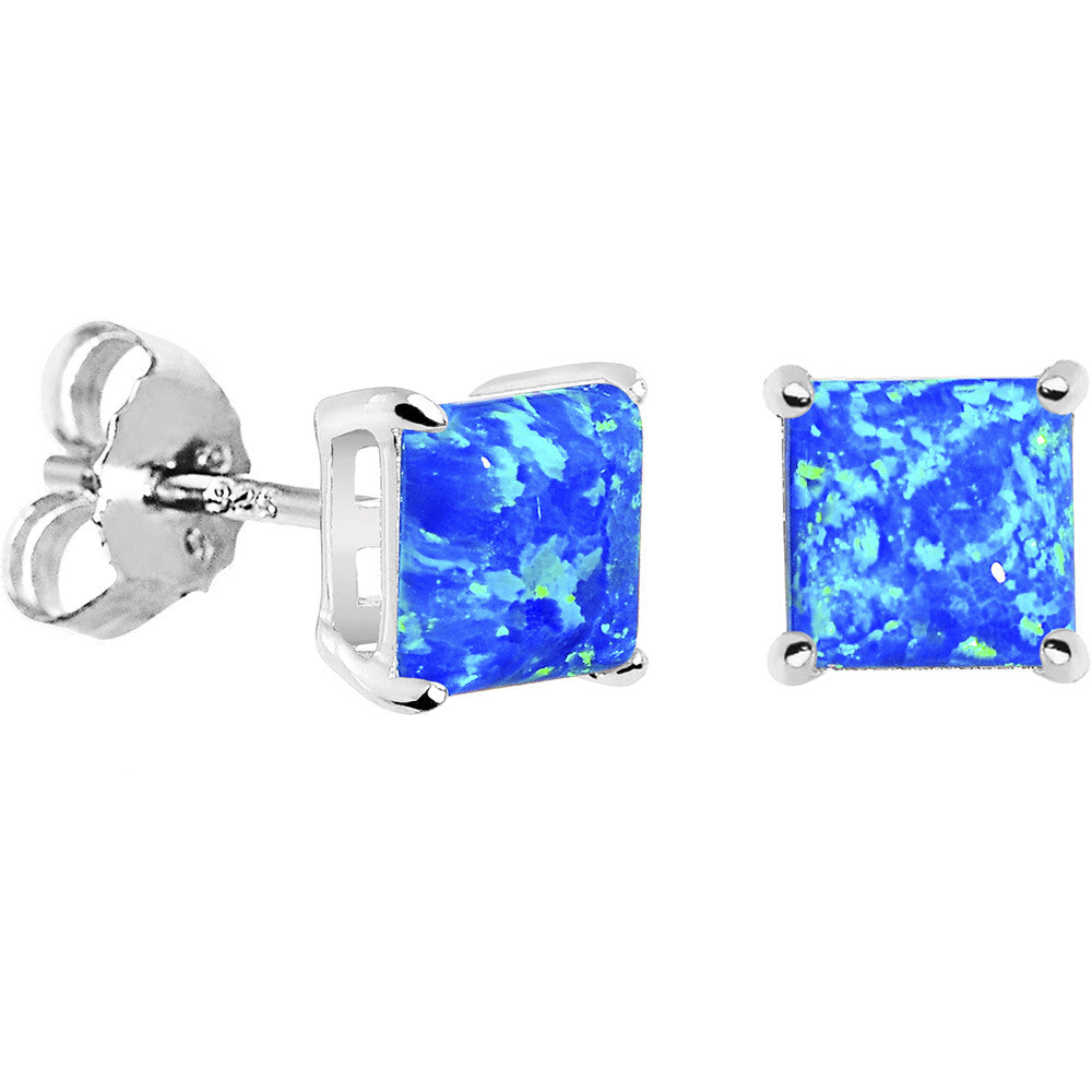 BodyCandy 6mm Blue Square Sterling Silver Synthetic Opal Stud Earrings — main product shot
