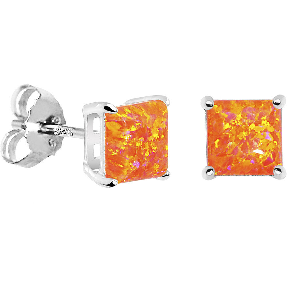 BodyCandy 6mm Orange Square Sterling Silver Synthetic Opal Stud Earrings — main product shot