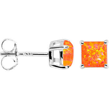 BodyCandy 6mm Orange Square Sterling Silver Synthetic Opal Stud Earrings — detail close-up