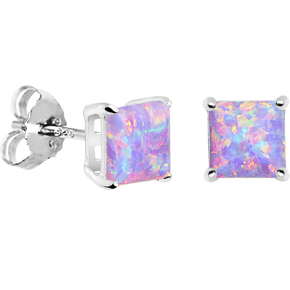BodyCandy 6mm Multi Square Sterling Silver Synthetic Opal Stud Earrings — main product shot