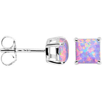 BodyCandy 6mm Multi Square Sterling Silver Synthetic Opal Stud Earrings — detail close-up