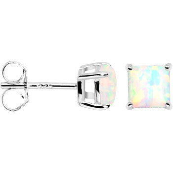 BodyCandy 6mm Square Sterling Silver Synthetic Opal Stud Earrings — detail close-up