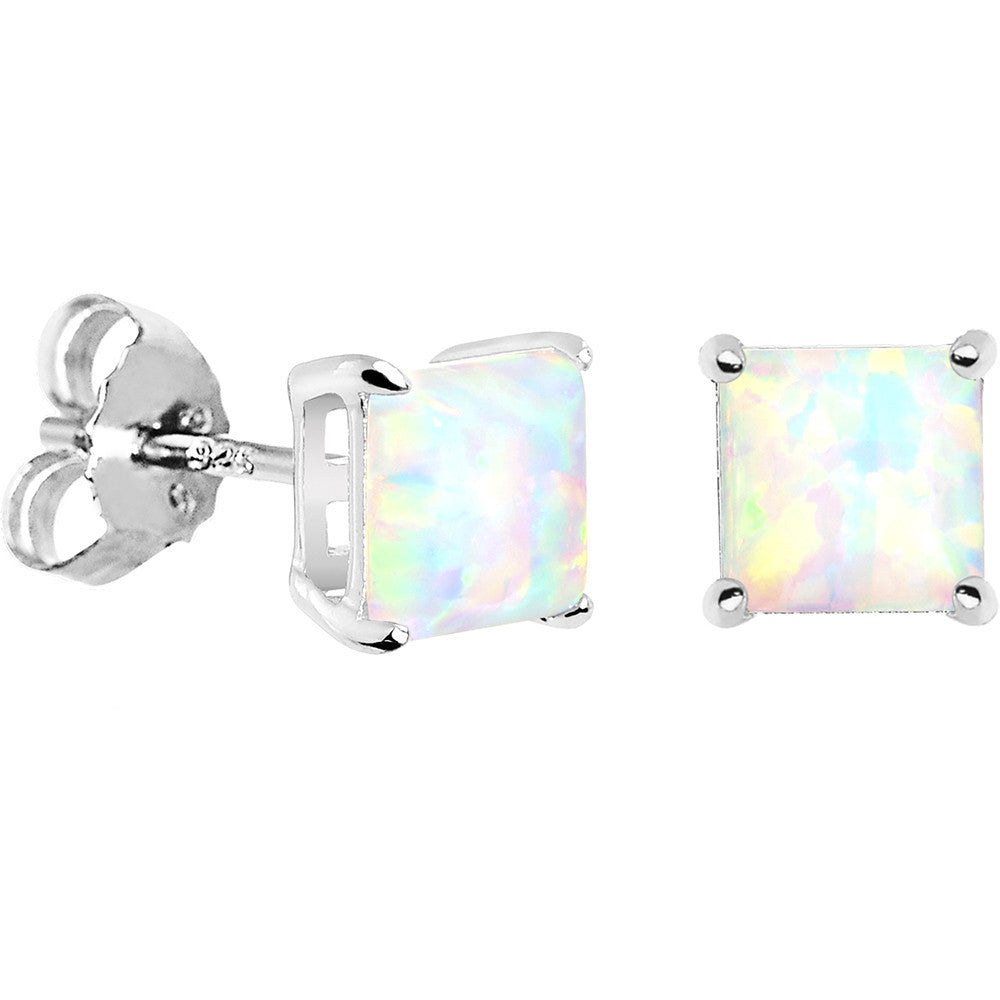 BodyCandy 6mm Square Sterling Silver Synthetic Opal Stud Earrings — main product shot