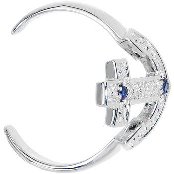 BodyCandy 925 Sterling Silver Blue CZ Anchor Toe Ring — detail close-up