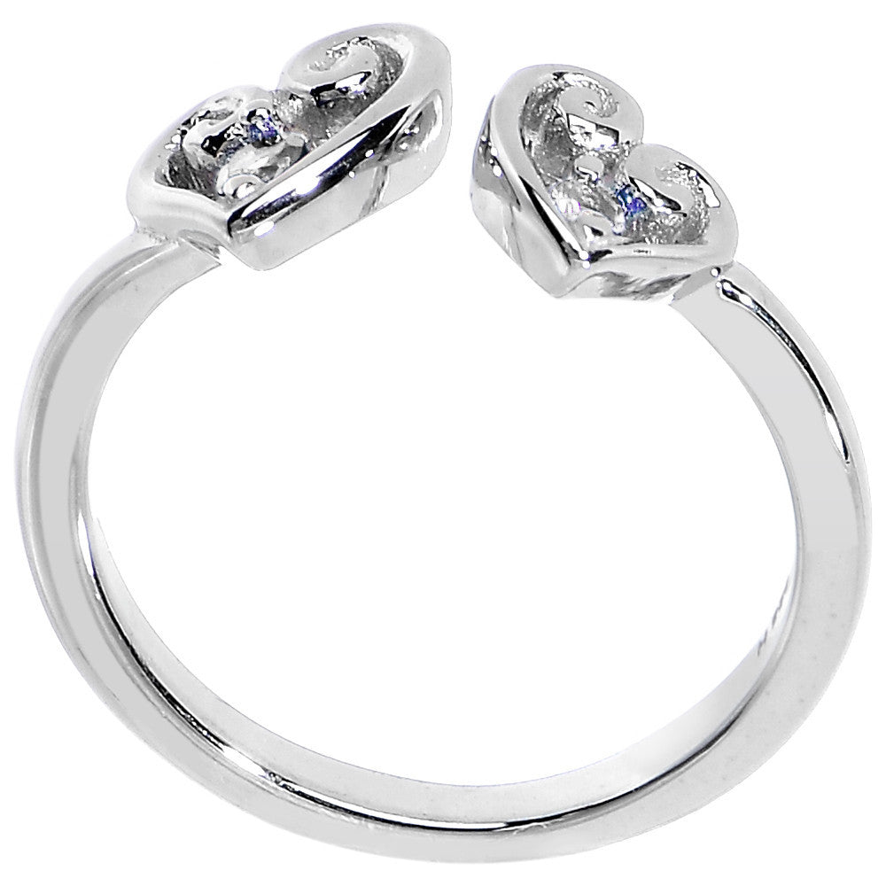BodyCandy 925 Sterling Silver CZ Dual Heart Toe Ring — main product shot