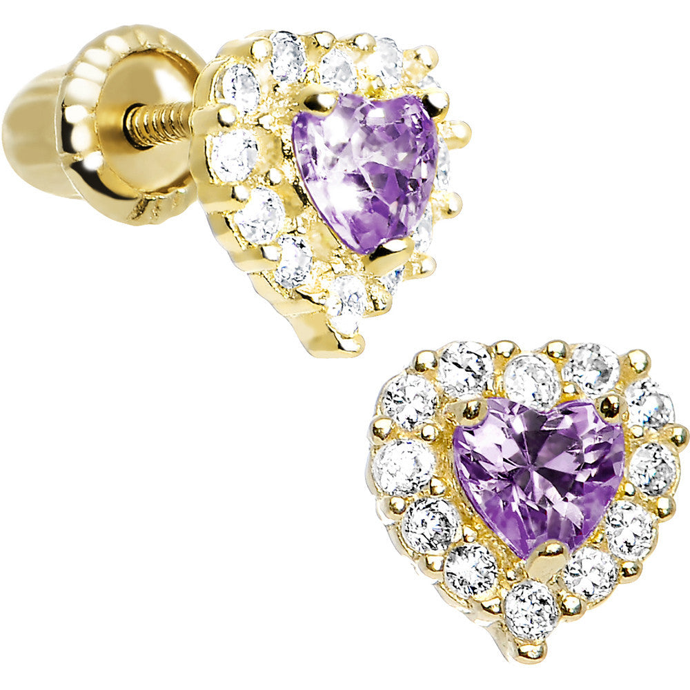 BodyCandy 14k Yellow Gold Heart CZ February Birthstone Youth Screwback Earrings — main product shot