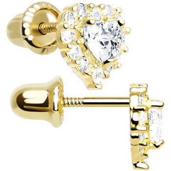 BodyCandy 14k Yellow Gold Heart CZ April Birthstone Youth Screwback Earrings — detail close-up