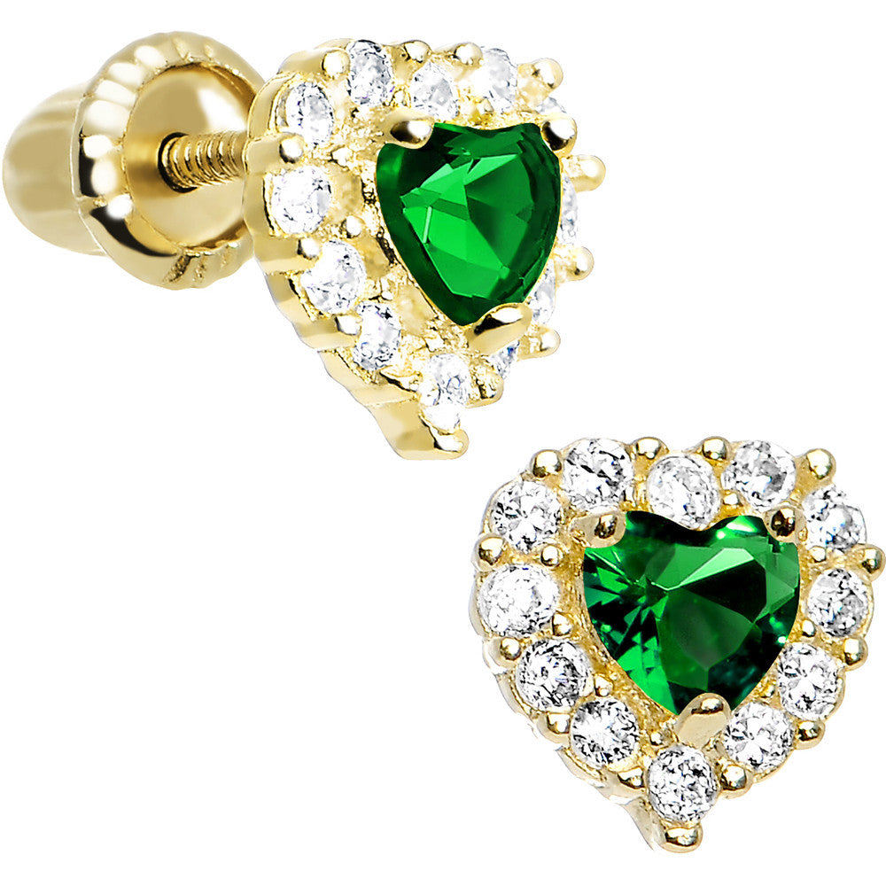 BodyCandy 14k Yellow Gold Heart CZ May Birthstone Youth Screwback Earrings — main product shot