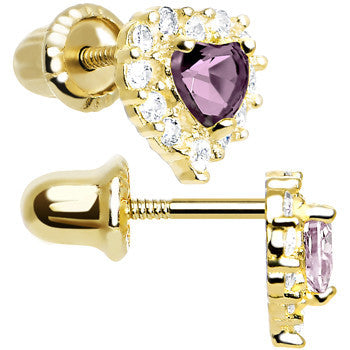 BodyCandy 14k Yellow Gold Heart CZ June Birthstone Youth Screwback Earrings — detail close-up